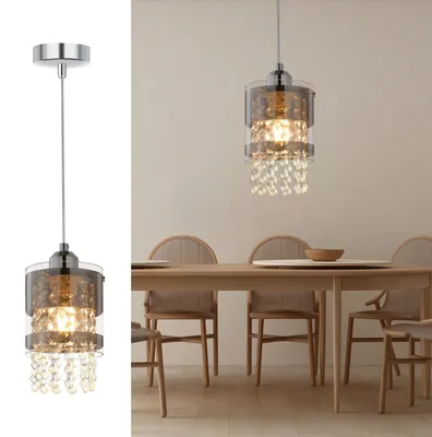 Productafbeelding van ZMH Hanglamp Modern, Eettafel, 1 lichtpunt, E27, glazen hanglamp, 150 cm, hoogte verstelbaar, kristallen hanglamp, geschikt voor woonkamer, keuken, eetkamer, eettafel