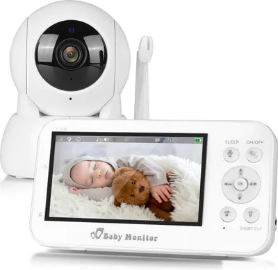 Produktbild von 7MAGIC Babyphone mit Kamera und Audio, 12,7 cm (5 Zoll) Farb-LCD-Bildschirm mit 30-Stunden-Akku, Infrarot-Nachtsichtkamera, Temperaturanzeige, Weiß