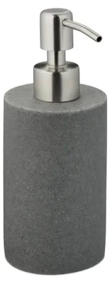 Produktbild von Relaxdays Seifenspender, 180 ml, nachfüllbar, Bad, WC, Küche, Flüssigseifenspender, Polyresin, Edelstahlpumpe, grau