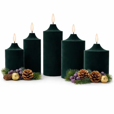 Produktbild von ELAMBIA 5 LED-Kerzen Samt-Oberfläche Flamme Luma, Timer Höhe 12,5cm - 17,5cm