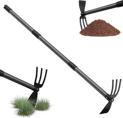 Immagine prodotto di Zappa da giardino da 116 cm con lama in acciaio - Zappa multifunzionale a doppia lama con 3 denti - Zappa metallica per estirpare le erbacce - Attrezzo da giardino per smuovere, aerare e tagliare