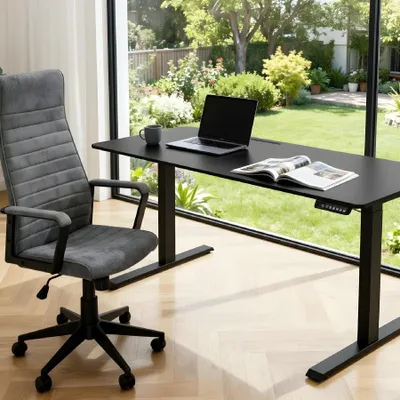 Produktbild von riess-ambiente Höhenverstellbarer Schreibtisch BLACK DESK 140 cm anthrazit schwarzes Metallgestell Bürotisch