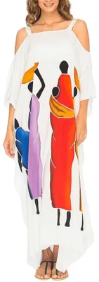 Produktbild von Weißer Kaftan mit offenen Schultern für Damen, mit Muster