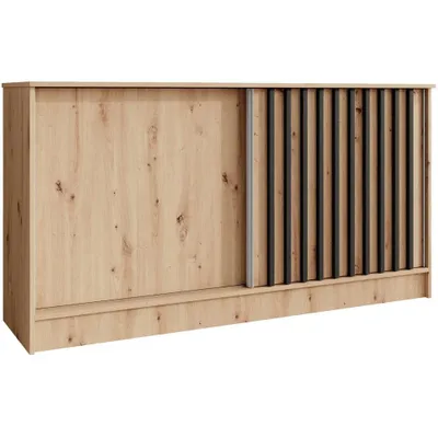 Obrázek produktu pro BEAUTYSOFA | Komoda HORIZON 160 cm Artisan, černá s lamelami, příborník se 2 posuvnými dvířky, moderní design, spousta úložného prostoru