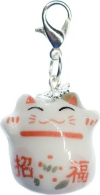 Produktbild von Glückskatze Charm Anhänger Miniblings Katze Manineko Maneki-neko Porzellan weiß