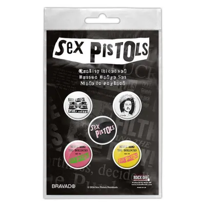 Produktbild von Pistols - Anstecker-Set "Never Mind The Bollocks" 5er-Pack - Kunststoff, Metall RO10989 (Einheitsgröße) (Weiß/Schwarz/Pink/Gelb)