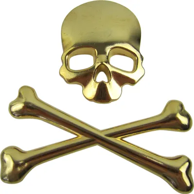 Produktbild von Metall Knochen Auto Skull Totenkopf in Gold Exklusives Emblem Sticker Aufkleber