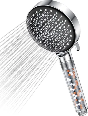 Produktbild von Wassersparender Duschkopf, 7,5 l/min, Regenduschkopf mit Filter, druckerhöhend, mit 6 Strahlarten, sparsamer Duschkopf (ohne Schlauch), Chrom