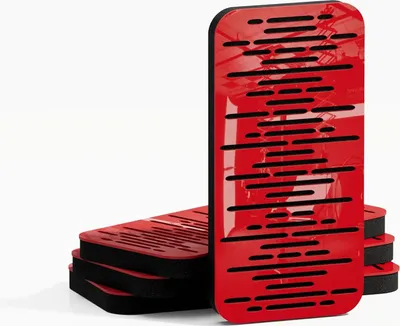 Produktbild von 4er-Pack – Schmalbau-Akustikpaneel für Schallabsorption & Diffusion | Absorption – Schalldämmung |46x23cm| WAVE-18 |Rot glänzender Kunststoff]