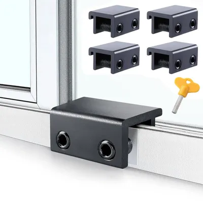 Produktbild von 4er-Set Schiebefenster Schloss mit Schlüssel, Fenstersicherung ohne Bohren für Schiebe Fenster & Türen im Zuhause