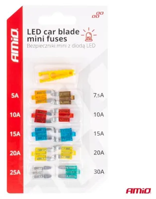 Obrázek produktu pro Mini pojistky do auta s LED indikátorem 10 kusů AMIO-04340
