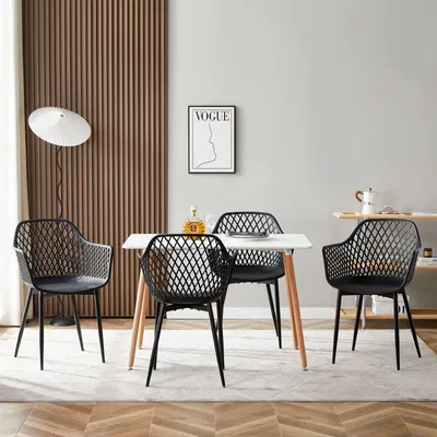 Image de H.J WeDoo Ensemble de salle à manger pour 4 personnes, table de salle à manger avec 4 chaises, set de table de cuisine, table de salle à manger et chaises pour cuisine, jardin et salon, noir