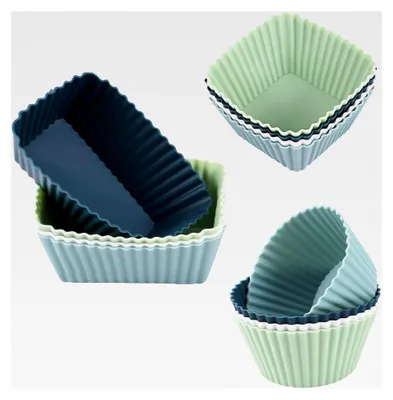 Produktbild von 12 x Muffinformen aus Silikon, BPA-frei, wiederverwendbare Muffinförmchen, Silikon Backformen, Cupcake Förmchen, rechteckig/rund