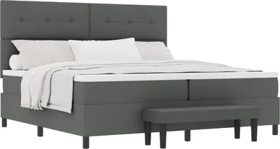 Image de vidaXL Lit boxspring avec matelas gris foncé 200 x 200 cm Tissu