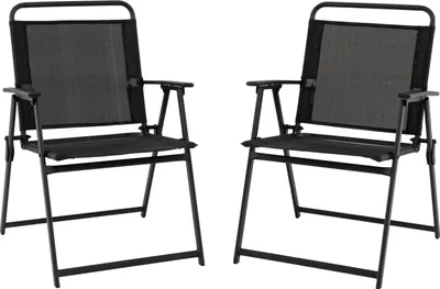 Produktbild von GOPLUS Klappstuhl 2er Set, Gartenstuhl mit Armlehnen & Rückenlehne, Campingstuhl faltbar bis 150 kg belastbar, Balkonstuhl, Schwarz