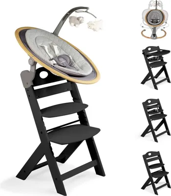 Produktbild von BabyGo Homey-Set Pro Hochstuhl Family inkl. Babywippe & Essbrett wood black