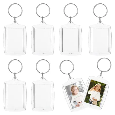 Productafbeelding van 8 stuks acryl sleutelhangers met foto, transparante fotolijst, 5,5 x 4 cm, dubbelzijdig