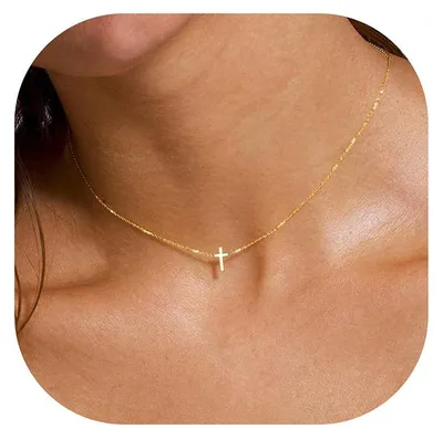 Produktbild von TINGN Gold Kreuz Kette Damen, Gold Halskette mit Kreuz Anhänger Kette