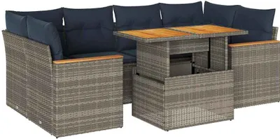 Produktbild von vidaXL 7-tlg. Garten-Sofagarnitur mit Kissen Grau Poly Rattan