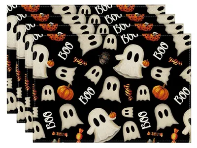 4er-Set Platzsets Geister-Motiv, waschbar, Polyester, 30x45 cm