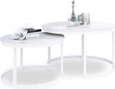 Zdjęcie produktu dla Zestaw Stolików Kawowych 2w1 Salon Industrial Loft Biały+Biały Połysk