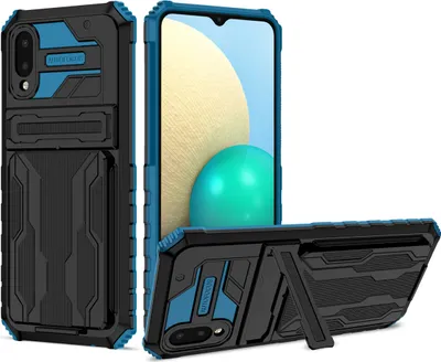Produktbild von Galaxy A02 / M02 Hülle, Hybrid Robust Schutz Stoßfest Schutzhülle mit Kartenhalter Ständer für Samsung Galaxy A02 / M02 Blau