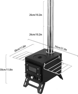 Produktbild von Holzofen für Camping im Freien, Brennholzofen, Edelstahl, faltbarer Heizer mit Zeltfeuer, Fenster, Terrassenkamin, Kochen am Lagerfeuer, ideal für Picknicks