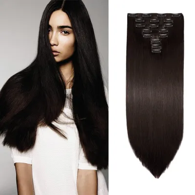 Immagine prodotto di Clip-in, set di 8 pezzi, extension per capelli lisci, color marrone medio, lunghezza 70 cm, resistenti al calore