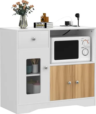 Produktbild von Sideboard mit Steckdose,Aufbewahrungsschrank Anrichte Highboard Kommode mit 2 Türen,Küchenschrank mit offenen Regalen,Anrichte für Eingang 83x40x80cm