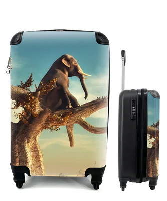 Produktbild von MuchoWow® Koffer Handgepäck Trolley Rollkoffer Kleine Reisekoffer mit 4 Rollen - Elefant - Baum - Natur - Wüste - Cabin Size < 55x40x23 cm & 55x40x20 cm - Fotokoffer - Kabinenkoffer - Boardgepäck - Reise-Box - Reisekoffer - Reisegepäck - Koffer mit Bild - Trolley für Kinder