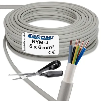 Produktbild von 50 Meter Installationskabel NYM-J 5x6 mm² - Kunststoff Installationsleitung - 50m / 50 m -PVC - grau
