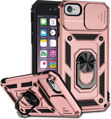 Produktbild von iPhone SE 2020 Hülle mit Schiebe Kamera Schutz und Ringhalter Ständer Robust Rüstung Schutzhülle für iPhone 6/6s/7/8/iPhone SE 2020 Rosa