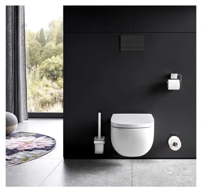 Produktbild von Toilettenbürstengarnitur ohne Bohren I WC-Bürste zum Kleben in Chrom I hochwertige Toilettenbürste aus Metall
