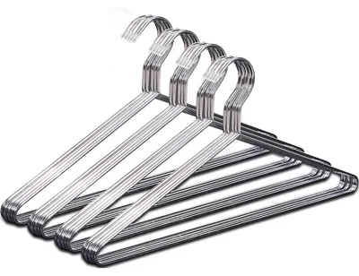 Image de Lot de 20 cintres en métal, épaisseur 0,4 cm, avec surface antidérapante, robustes et en acier inoxydable, pour vêtements, manteaux, chemises, 41,6 cm.