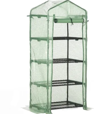 Produktbild von Gewächshaus für Garten - Regal-Gewächshaus - 4 Ablagen - PE-Abdeckung - Wasserdicht - Für Anzucht - Grün