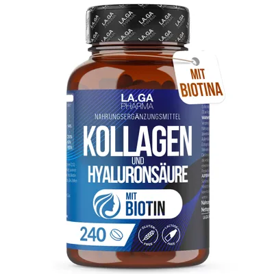 Produktbild von Kollagen Kapseln mit Hyaluron und Biotin – Hochdosierter Kollagen Komplex 2000 mg 240 Tabletten mit Vitamin C, Zink, Selen und Coenzym Q10 für Haut, H