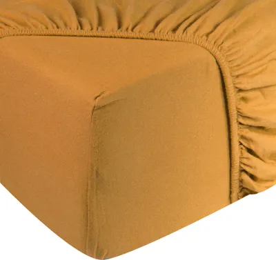 Produktbild von DoubleDry Spannbettlaken Jersey 160x200cm - 100% Baumwolle - Spannbetttuch - 28cm Steg - Ochergelb
