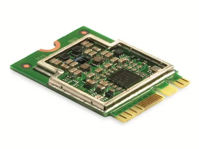 A close-up, angled view of a Coral Edge TPU ML accelerator card against a white background.