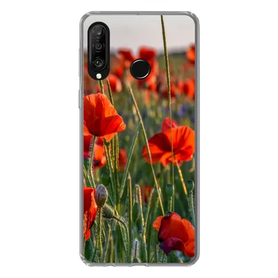 Produktbild von MuchoWow® Handyhülle Schutzhülle Hülle für Huawei P30 Lite Blumen - Mohnblumen - Natur - Rot Silikon Softcase Handy Hülle - Handyhülle