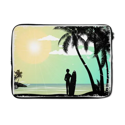 Produktbild von MuchoWow® Laptop Hülle 14 ZollStrand - Palme - Sonne - Surfbrett Laptoptasche - Laptoptasche - Stoßsicher - Schutzhaube