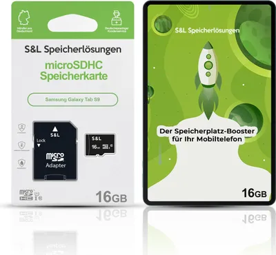 Produktbild von microSD Speicherkarte S&L für Samsung Galaxy Tab S9 - Speicherkapazität: 16 GB