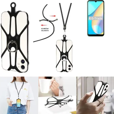 Produktbild von K-S-Trade 3in1 Handykette Handyband Handykordel Halsband Smartphone-Ring Handy-Ring kompatibel mit Blackview OSCAL C20 Pro Fingerhalterung Handyring