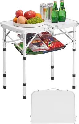 Image de Table de buffet pliante VEVOR Table portable à usage général 60 x 40 cm, table réglable en hauteur (pour 2-4 personnes) avec poignée, table de jardin Table de camping pour les fêtes Pique-nique Camping Grillades BBQ, argent