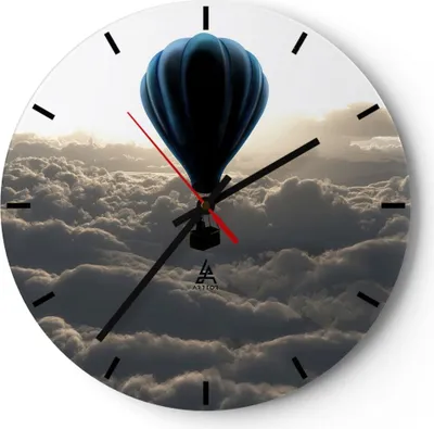 Produktbild von Wanduhr - Rund - Glasuhr - Wolke Ballon Himmel - 30x30cm - Schleichendes Uhrwerk - Lautlos - zum Aufhängen bereit - Dekoration Modern - Wanddekoration aus Glas - C3AR30x30-3577