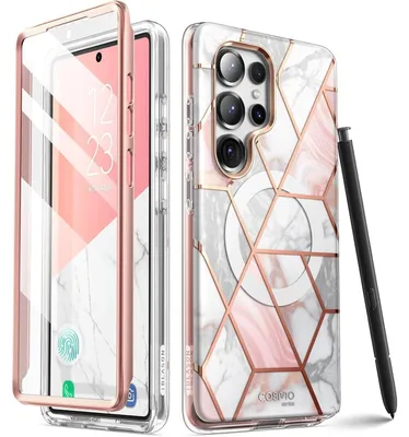 Produktbild von Schutzhülle mit Displayschutz für Samsung Galaxy S25 Ultra MagSafe Marmor Glitzer