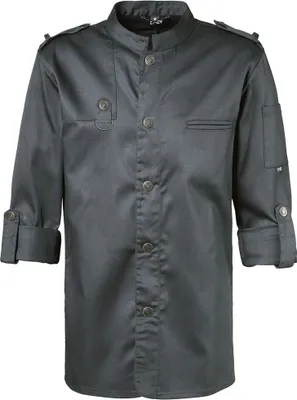 Produktbild von Kochjacke Bikerstyle, Langarm verstellbar, Druckknöpfe, Fb. graphit, Gr. 3XL : 3XL : graphit : 65% Polyester 35%Baumwolle 220 g/m²