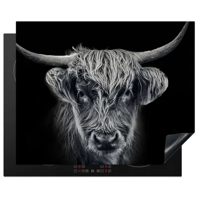 Produktbild von KitchenYeah© Herdabdeckplatte Schottischer Highlander - Schwarz - Kuh - Tiere , 65x52cm, Küche Deko, Glaskeramikkochfeld Herdabdeckung, Abdeckplatte fùr Kochfeld