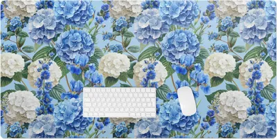 Produktbild von Blumenhortensienmuster – Schreibtischunterlage – Rutschfeste Tischunterlage – Schreibtischmatte für Büro & Zuhause – Schreibunterlage – Mauspad – Tischmatte – 120 x 60 cm