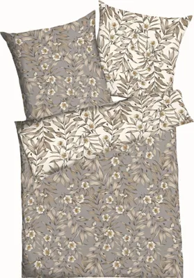 Produktbild von JACK by Kaeppel Linon Renforcé Bettwäsche 135x200cm 2 tlg. Florence Kiesel Blätter Blumen Grau Offwhite