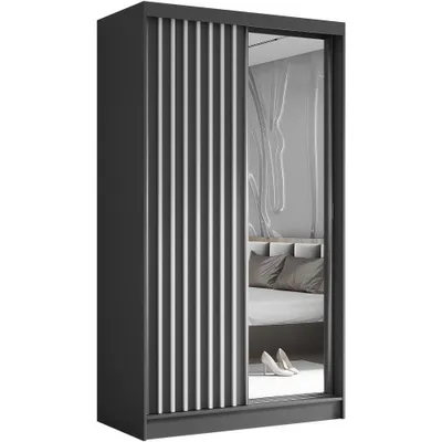 Produktbild von Schwebetürenschrank HELIX 120cm Graphit/Weiß – 2-türig, Kleiderschrank mit Lamellen & Spiegel & Schiebetüren